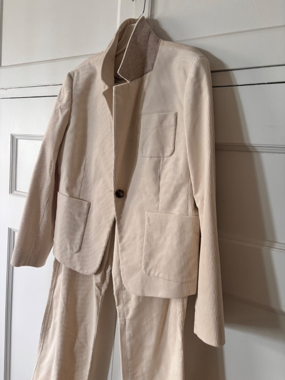 JCrew Archie Corduroy Blazer Jacket AND Pants Suit Women's Ivory Patch Pocket 14
